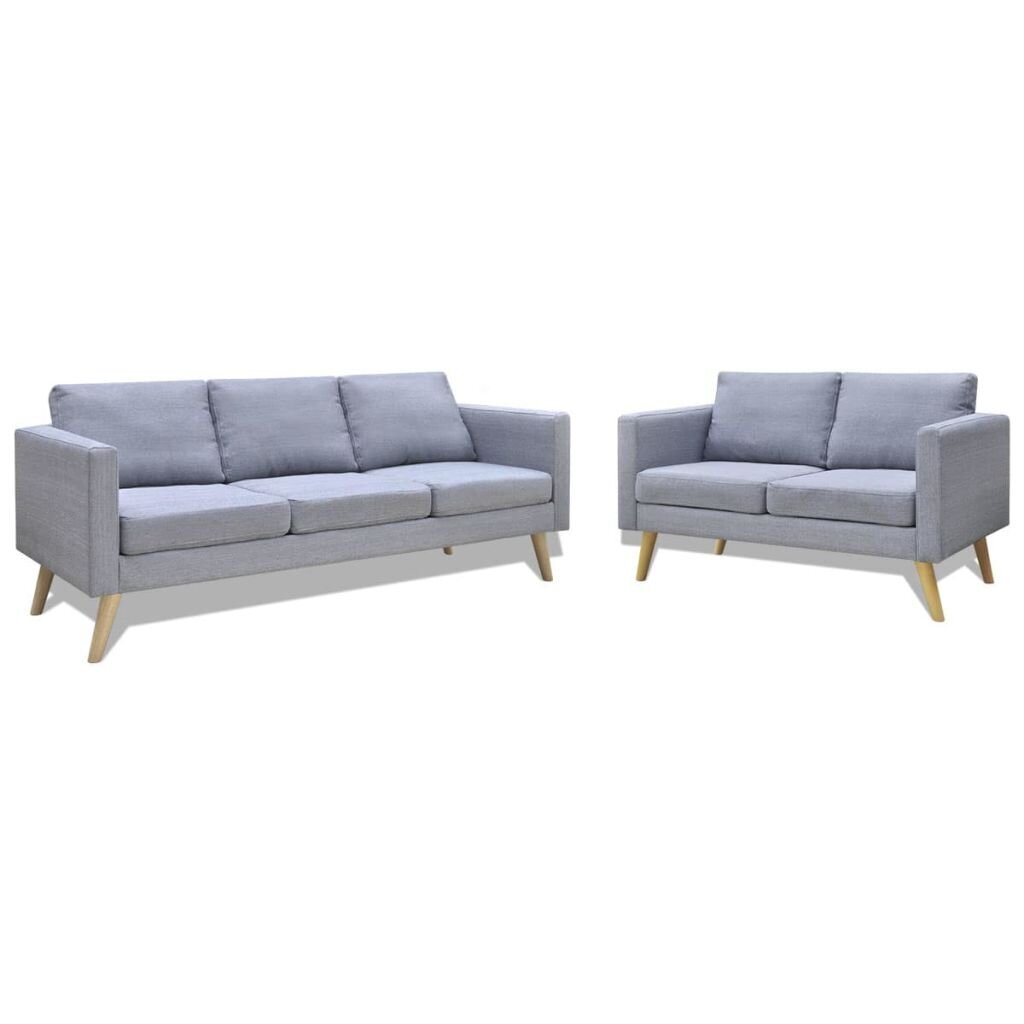vidaXL dīvānu komplekts, 2 dīvāni, gaiši pelēks audums cena un informācija | Dīvānu komplekti | 220.lv