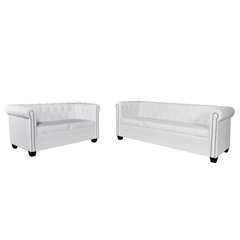 vidaXL Chesterfield dīvānu komplekts, balta mākslīgā āda cena un informācija | Dīvānu komplekti | 220.lv