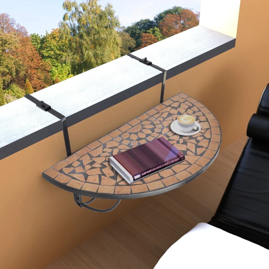 vidaXL piekarams balkona galdiņš, sarkanbrūna mozaīka cena un informācija | Dārza galdi | 220.lv