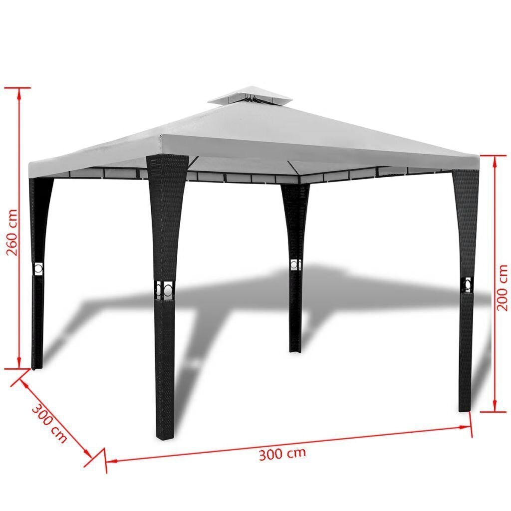 vidaXL dārza nojume ar jumtu, 3x3 m, krēmbalta cena un informācija | Dārza nojumes un lapenes | 220.lv