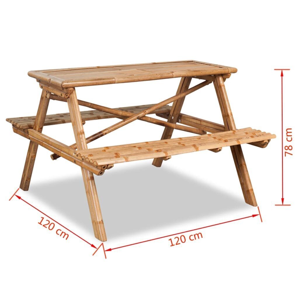 vidaXL piknika galds, 120x120x78 cm, bambuss cena un informācija | Dārza galdi | 220.lv