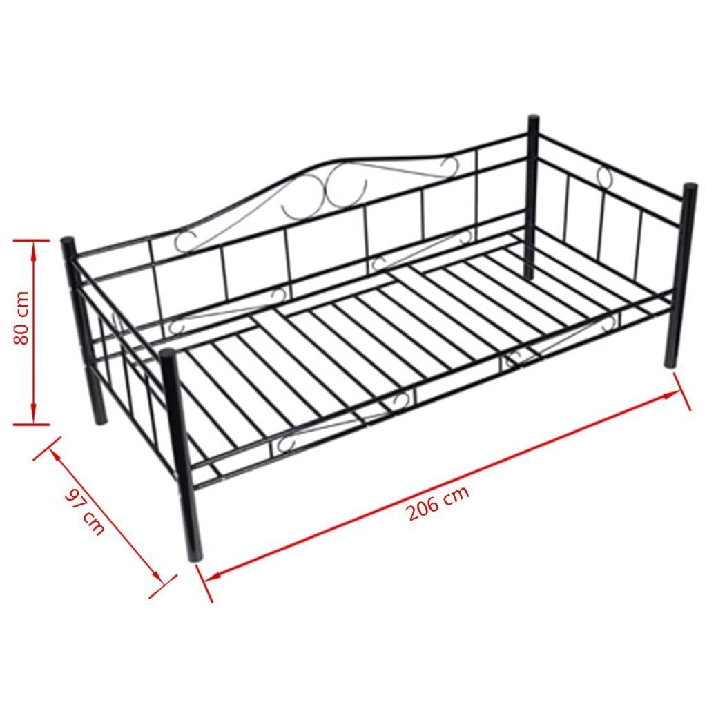 vidaXL dīvāngultas rāmis, melns metāls, 90x200 cm cena un informācija | Gultas | 220.lv