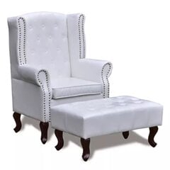 Кресло Chesterfield для отдыха со скамейкой для ног, белое цена и информация | Кресла для отдыха | 220.lv