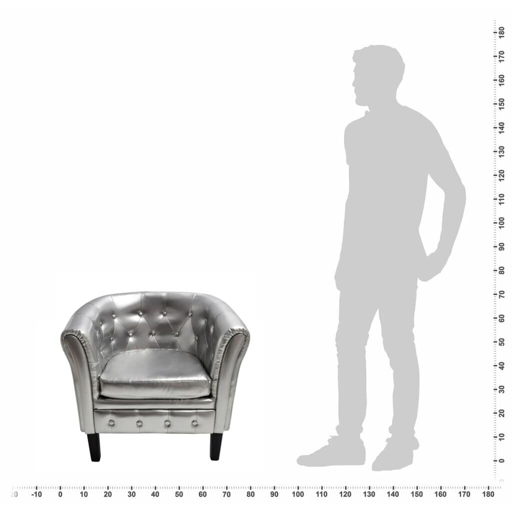 vidaXL klubkrēsls, sudraba krāsas mākslīgā āda cena un informācija | Atpūtas krēsli | 220.lv