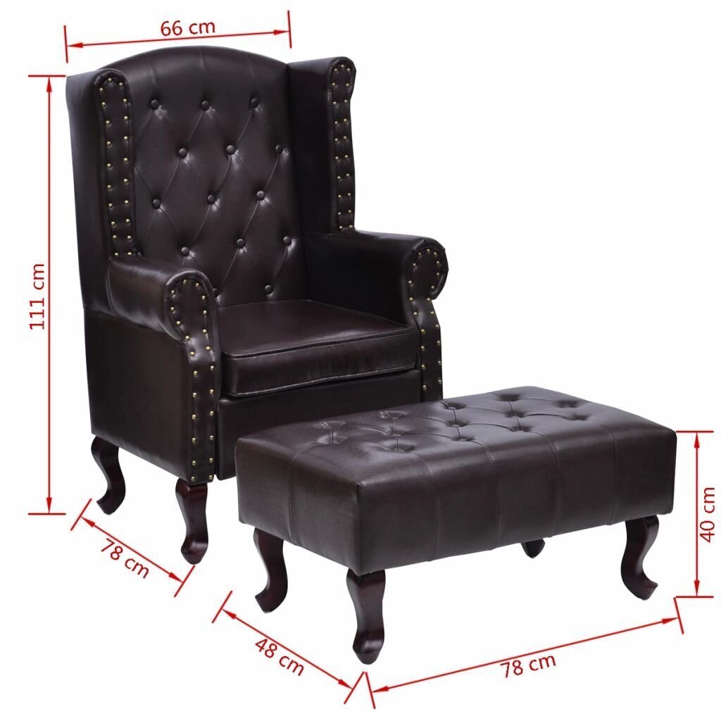 vidaXL atpūtas krēsls ar kājsoliņu, tumši brūna mākslīgā āda cena un informācija | Atpūtas krēsli | 220.lv