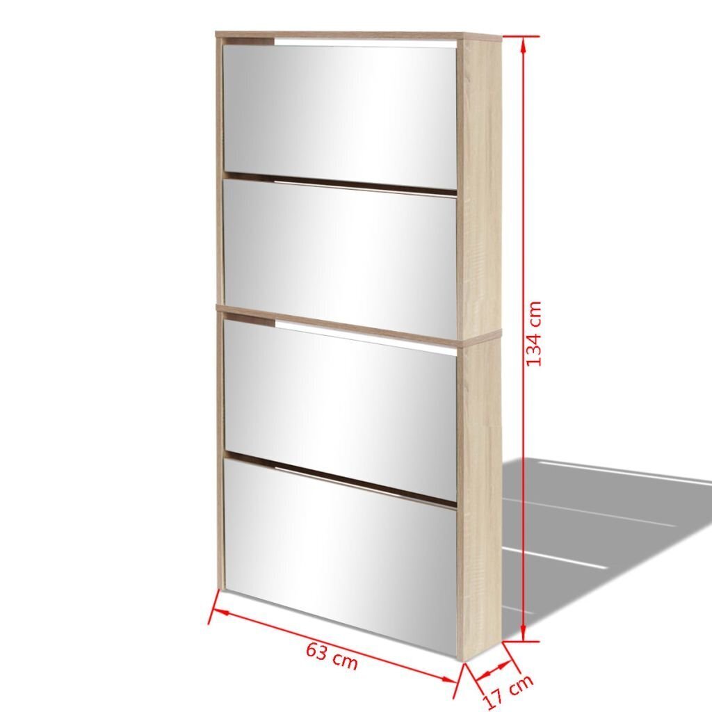 Apavu kaste, 4 līmeņi ar spoguļiem, ozols, 63x17x134cm цена и информация | Apavu skapji, apavu plaukti, priekšnama soliņi | 220.lv