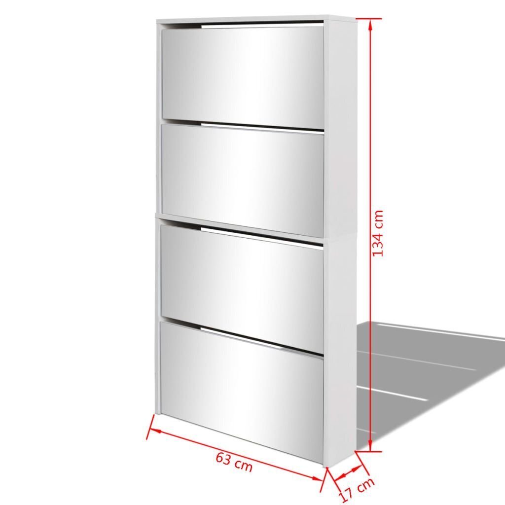 Apavu kaste, 4 līmeņi ar spoguļiem, balts, 63x17x134cm cena un informācija | Apavu skapji, apavu plaukti, priekšnama soliņi | 220.lv