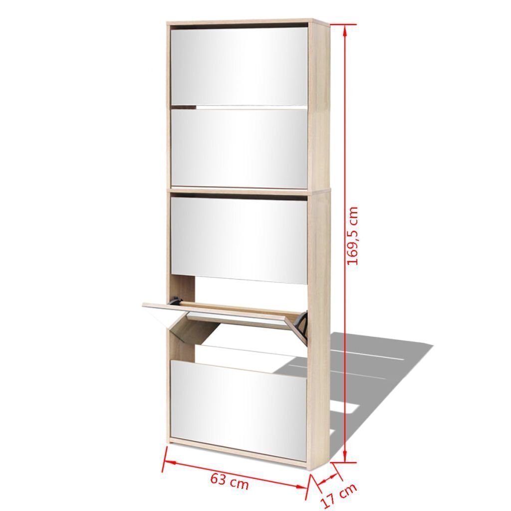 Apavu kaste, 5 līmeņi ar spoguļiem, ozols, 63x17x169,5 cm cena un informācija | Apavu skapji, apavu plaukti, priekšnama soliņi | 220.lv