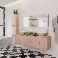 vidaXL vannas istabas mēbeles, izlietnes un krāni, 11 gab., bēšā krāsā cena un informācija | Vannas istabas mēbeļu komplekti | 220.lv