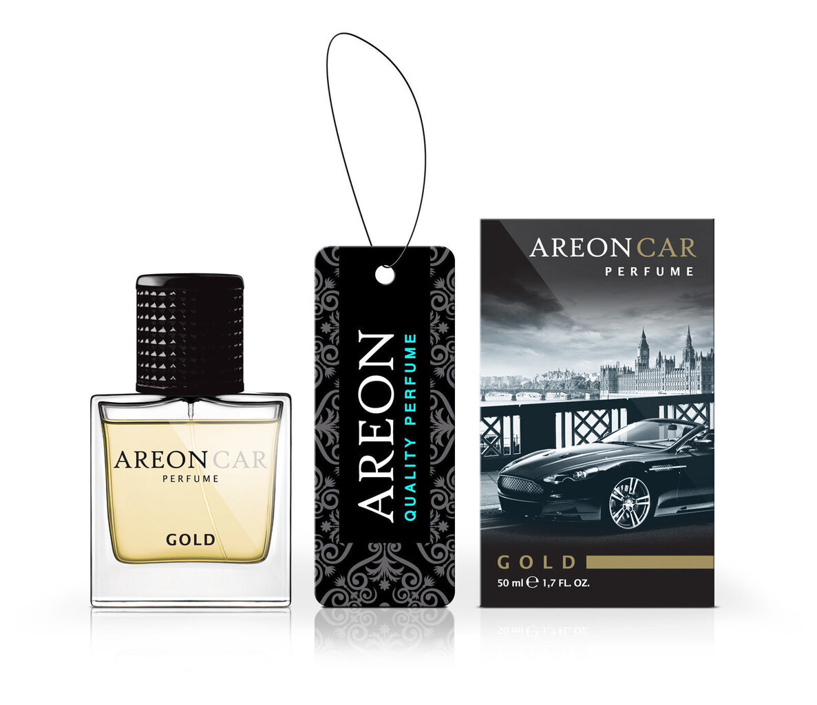 AREON GAISA ATSVAIDZINĀTĀJS CAR PERFUME - GOLD 50ML cena un informācija | Auto gaisa atsvaidzinātāji | 220.lv