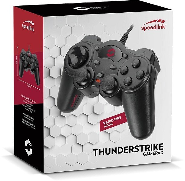 Spēļu kontrolieris ar vadu Speedlink Thunderstrike (SL-6515-BK), melns cena un informācija | Spēļu kontrolieri | 220.lv