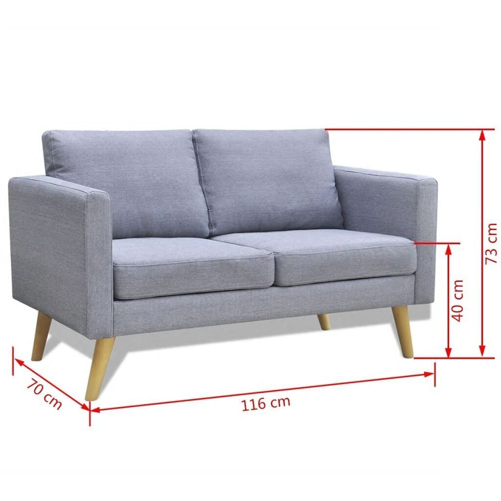 vidaXL dīvāns, divvietīgs, gaiši pelēks audums cena un informācija | Dīvāni | 220.lv