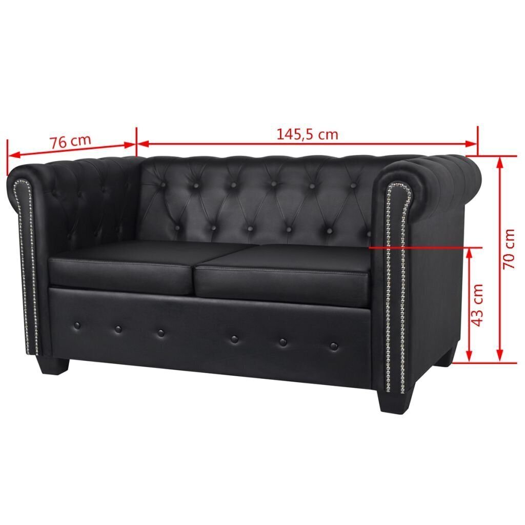 vidaXL Chesterfield dīvānu komplekts, melna mākslīgā āda cena un informācija | Dīvānu komplekti | 220.lv