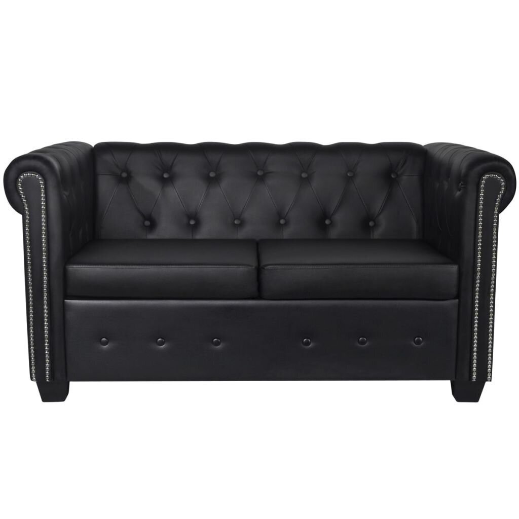 vidaXL Chesterfield dīvānu komplekts, melna mākslīgā āda cena un informācija | Dīvānu komplekti | 220.lv