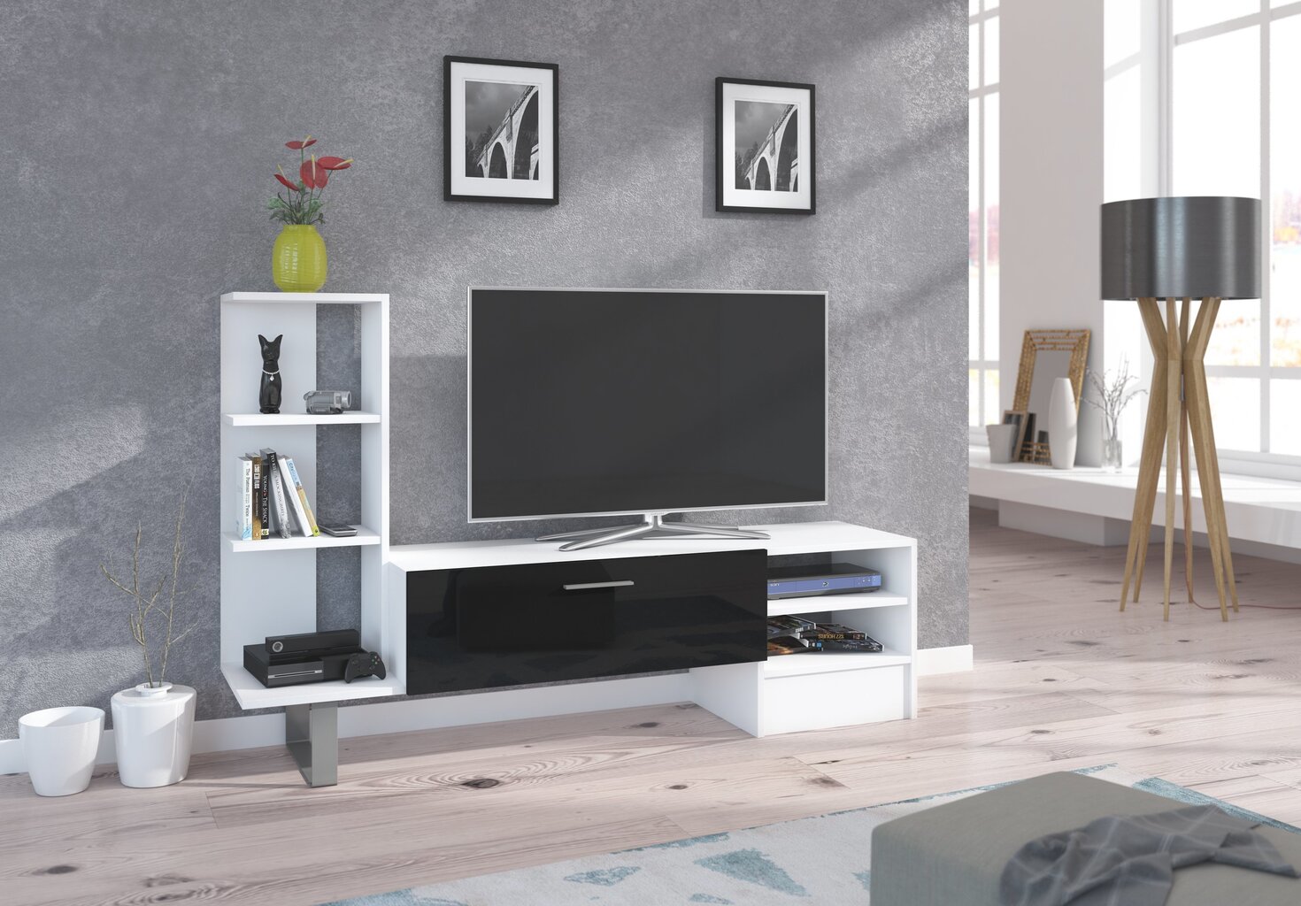 TV galdiņš York, balts/melns cena un informācija | TV galdiņi | 220.lv