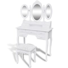 vidaXL spoguļgaldiņš ar soliņu un 3 spoguļiem, balts cena un informācija | Kosmētikas galdiņi | 220.lv