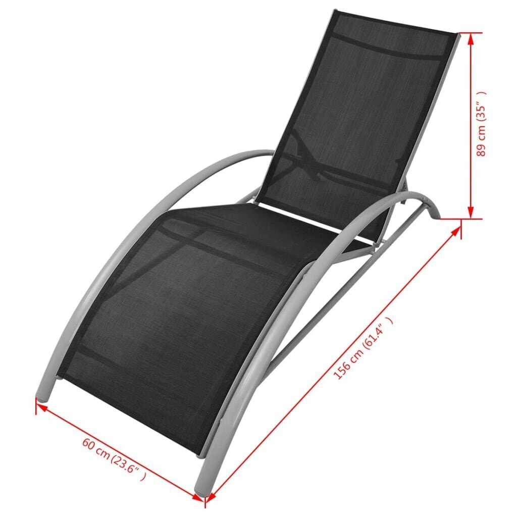 vidaXL sauļošanās zviļņi ar saulessargu, alumīnijs, melni cena un informācija | Sauļošanās krēsli | 220.lv