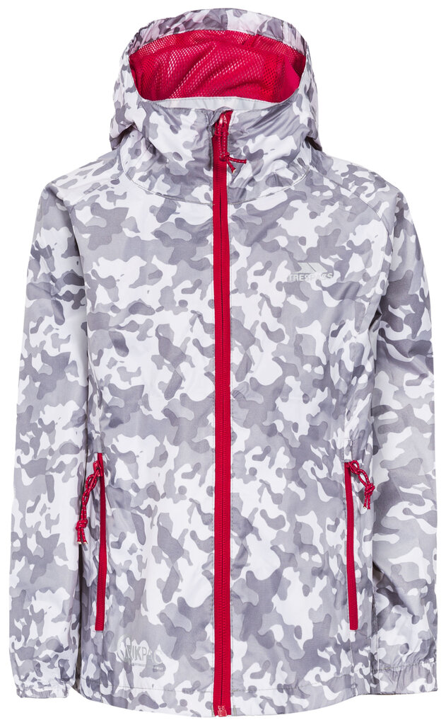 Lietus jaka meitenēmTrespass Qikpac Jacket Print, White camo cena un informācija | Virsjakas un mēteļi meitenēm | 220.lv