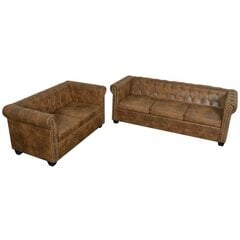 Комплект диванов Chesterfield, коричневый, 2 шт. цена и информация | Комплекты мягкой мебели | 220.lv