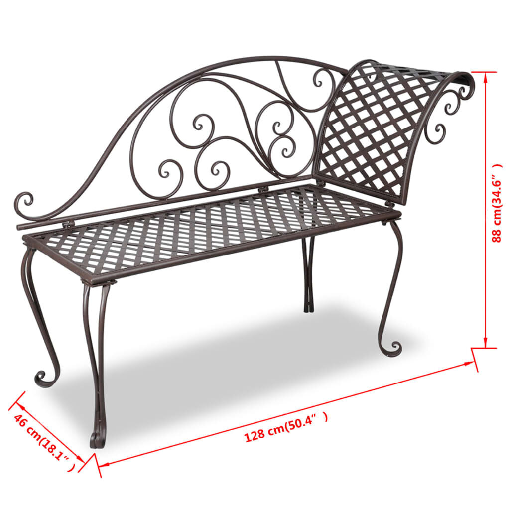 vidaXL dārza guļamkrēsls, 128 cm, tērauds, antīki brūns цена и информация | Dārza soli | 220.lv