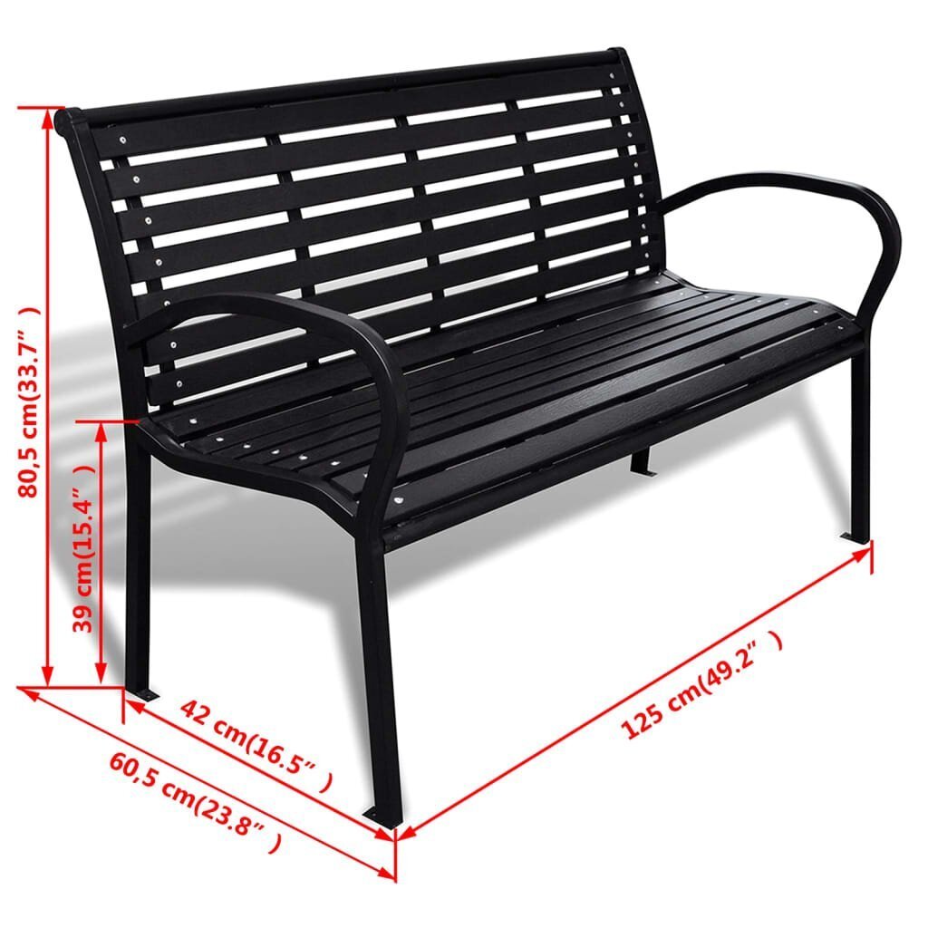 vidaXL dārza sols, 125 cm, tērauds un WPC, melns cena un informācija | Dārza soli | 220.lv