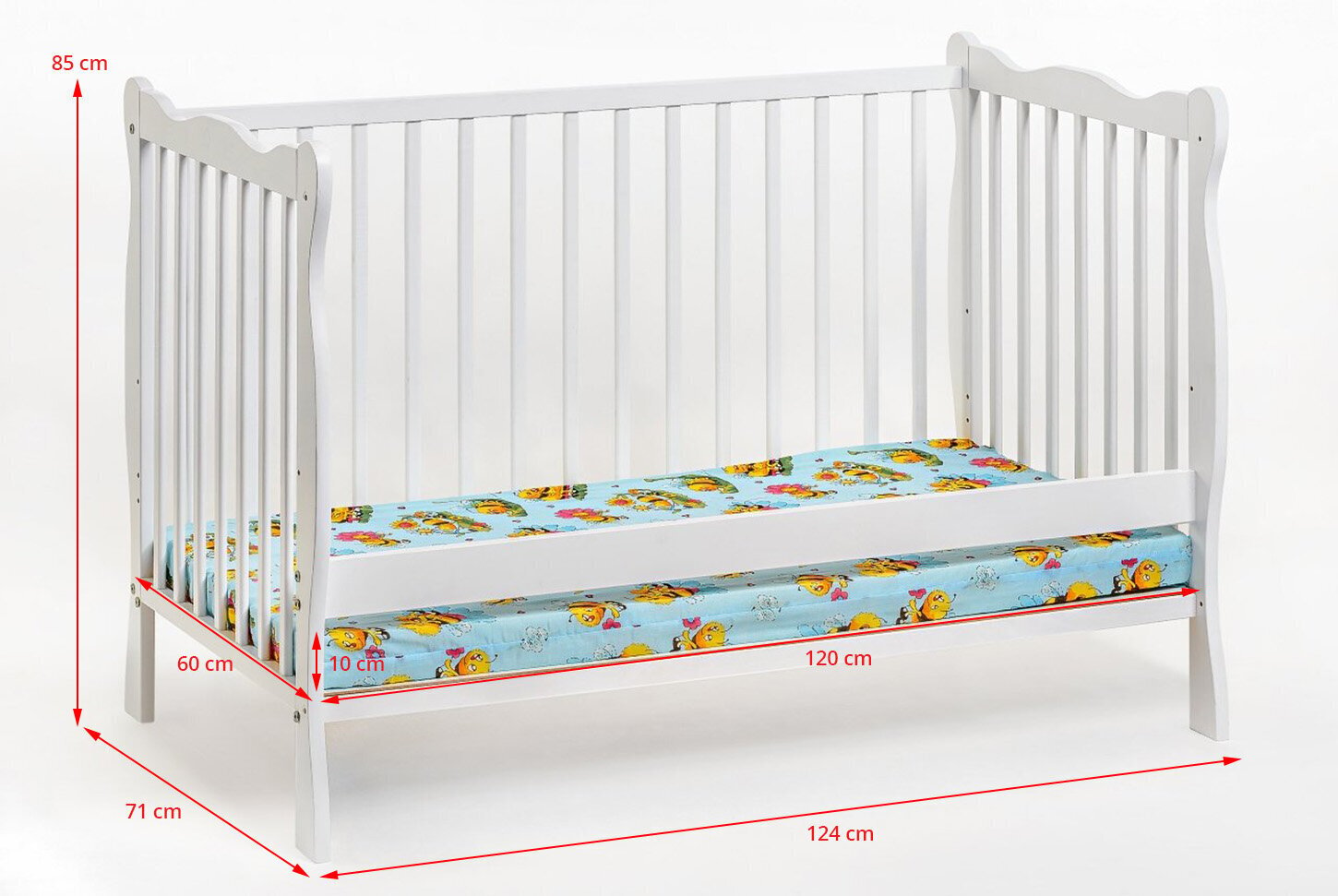 Bērnu gultiņa Ala M ar matraci, balta matēta цена и информация | Zīdaiņu gultas | 220.lv