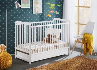 Zīdaiņu gultiņa Ala Plus ar matraci, balta matēta цена и информация | Детские кроватки | 220.lv