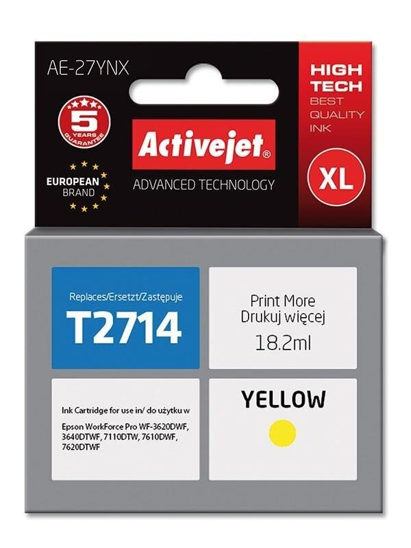 Activejet AE-27YNX EPSON T2714, XL ietilpības kasetne, dzeltena цена и информация | Tintes kārtridži | 220.lv