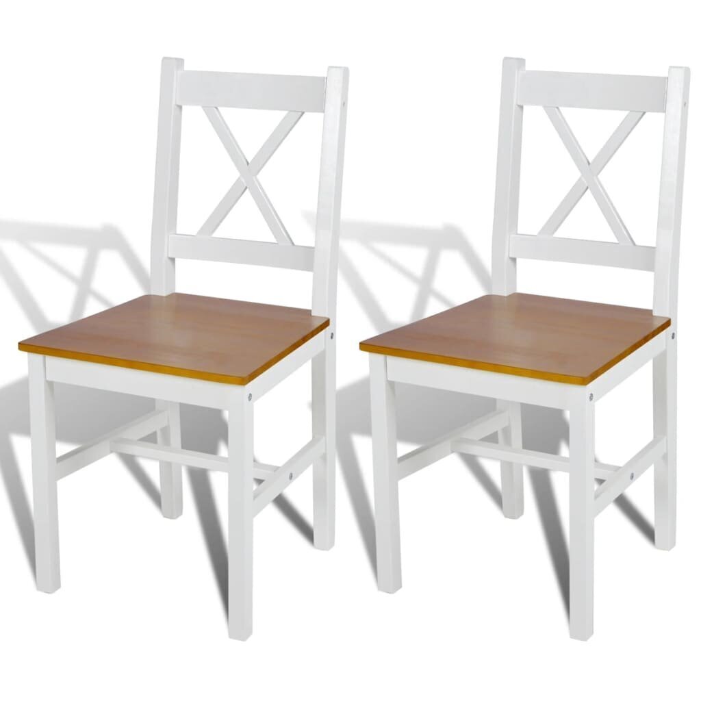 vidaXL virtuves krēsli, 2 gab., balti, priedes koks cena un informācija | Virtuves un ēdamistabas krēsli | 220.lv