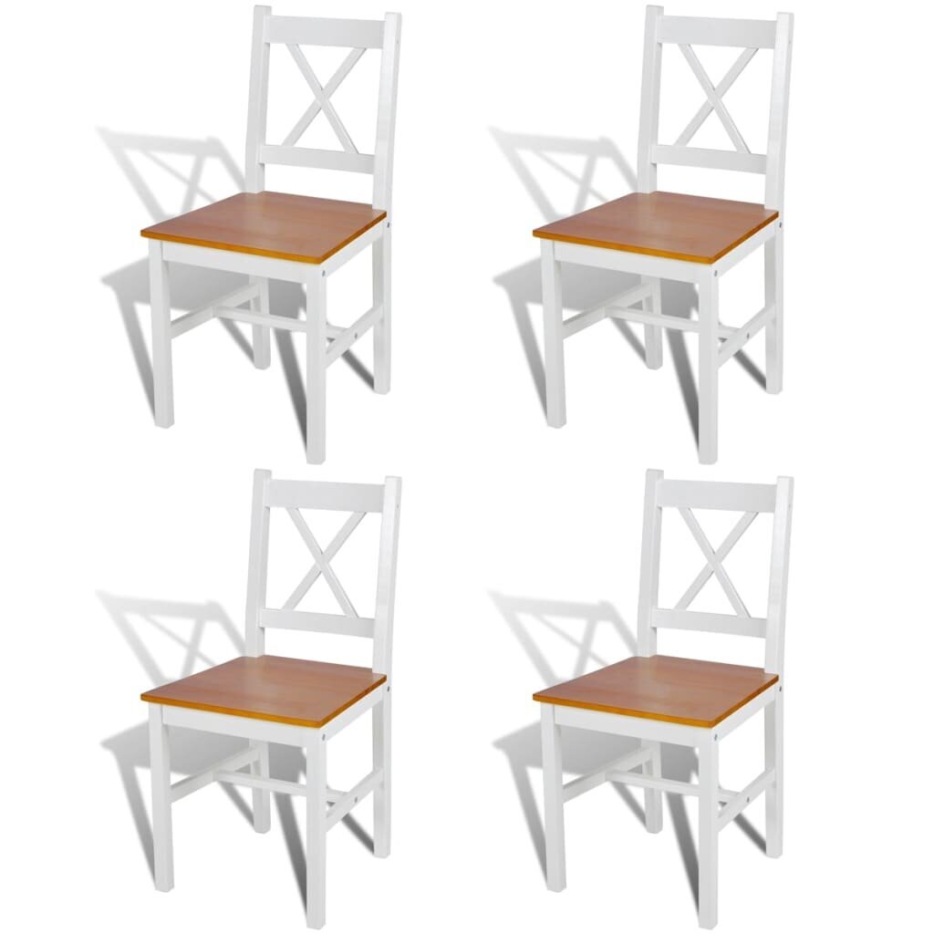 vidaXL virtuves krēsli, 4 gab., balti, priedes koks cena un informācija | Virtuves un ēdamistabas krēsli | 220.lv