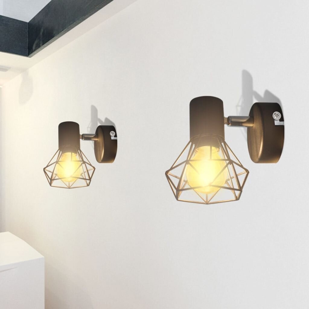 Sienas lampas, 2 gab., LED spuldzes ģeometriskos ietvaros, melnas цена и информация | Sienas lampas | 220.lv