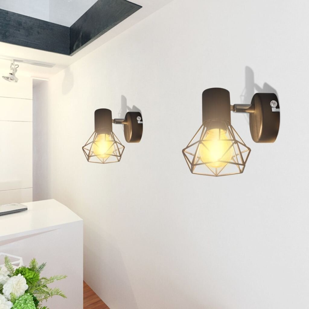 Sienas lampas, 2 gab., LED spuldzes ģeometriskos ietvaros, melnas цена и информация | Sienas lampas | 220.lv