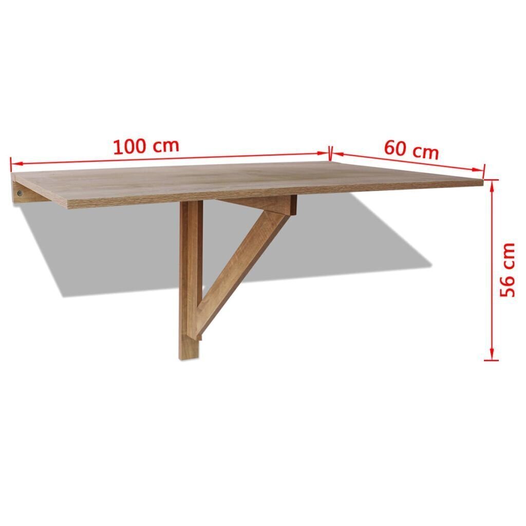 vidaXL pie sienas stiprināms galds, 100x60 cm, saliekams, ozolkoka cena un informācija | Dārza galdi | 220.lv