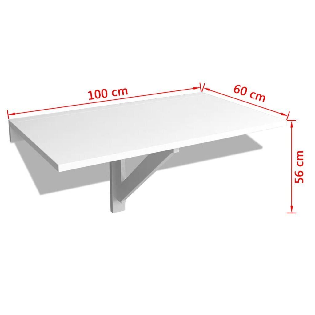 vidaXL pie sienas stiprināms galds, salokāms, balts, 100x60 cm cena un informācija | Dārza galdi | 220.lv