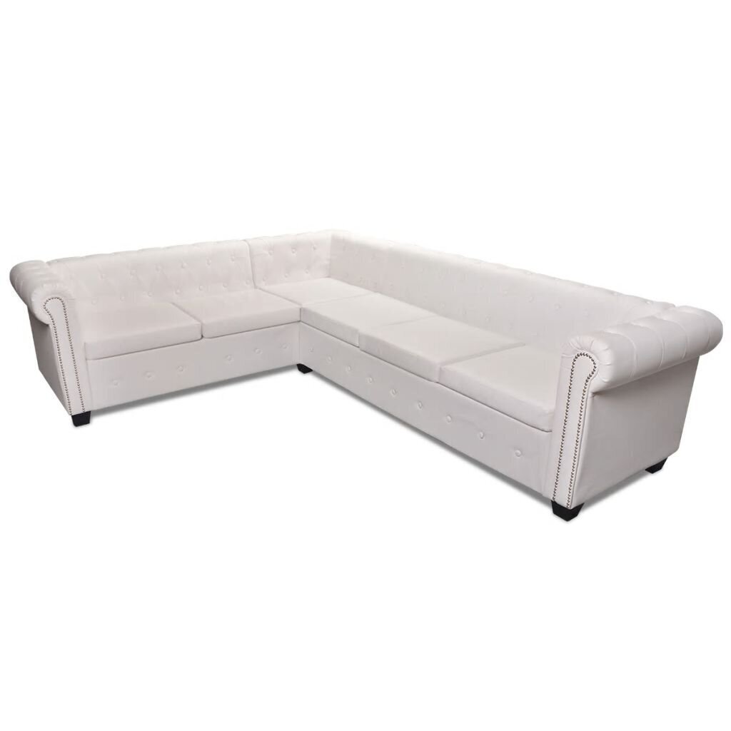 vidaXL sešvietīgs Chesterfield dīvāns, balta mākslīgā āda cena un informācija | Stūra dīvāni | 220.lv