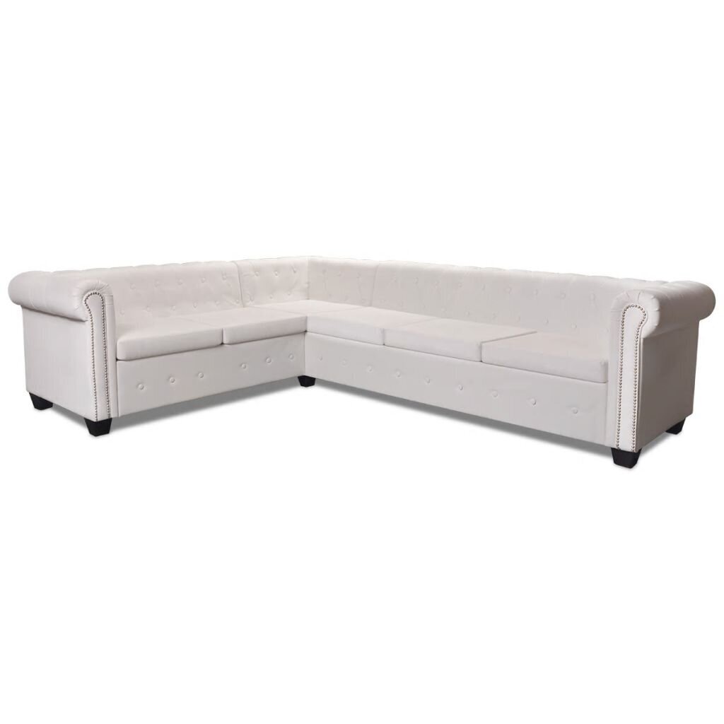 vidaXL sešvietīgs Chesterfield dīvāns, balta mākslīgā āda cena un informācija | Stūra dīvāni | 220.lv