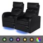 vidaXL atgāžams atpūtas dīvāns ar LED, piecvietīgs., melna mākslīgā āda cena un informācija | Dīvānu komplekti | 220.lv