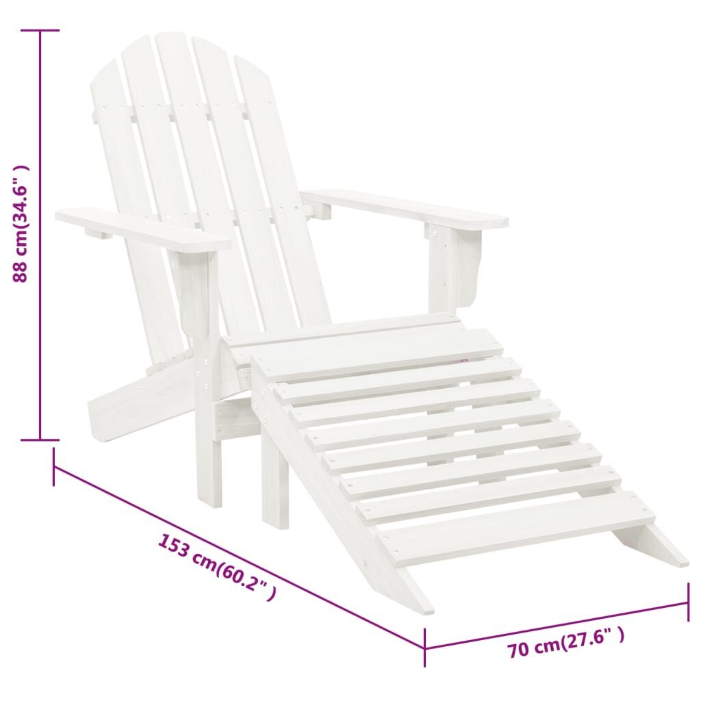 vidaXL dārza krēsls ar kājsoliņu, balts koks cena un informācija | Dārza krēsli | 220.lv