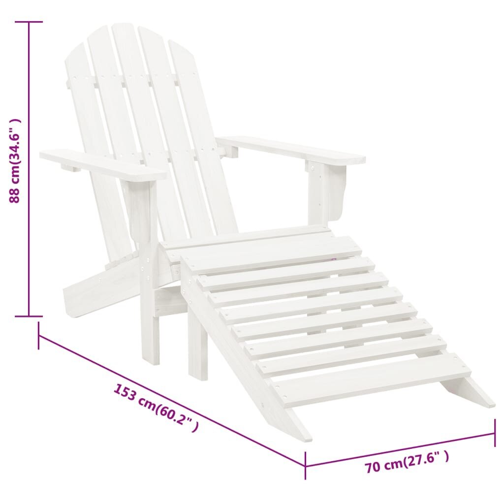vidaXL dārza krēsls ar kājsoliņu, balts koks цена и информация | Dārza krēsli | 220.lv