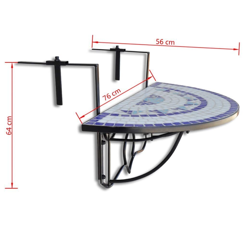 vidaXL piekarams balkona galdiņš, zila un balta mozaīka cena un informācija | Dārza galdi | 220.lv