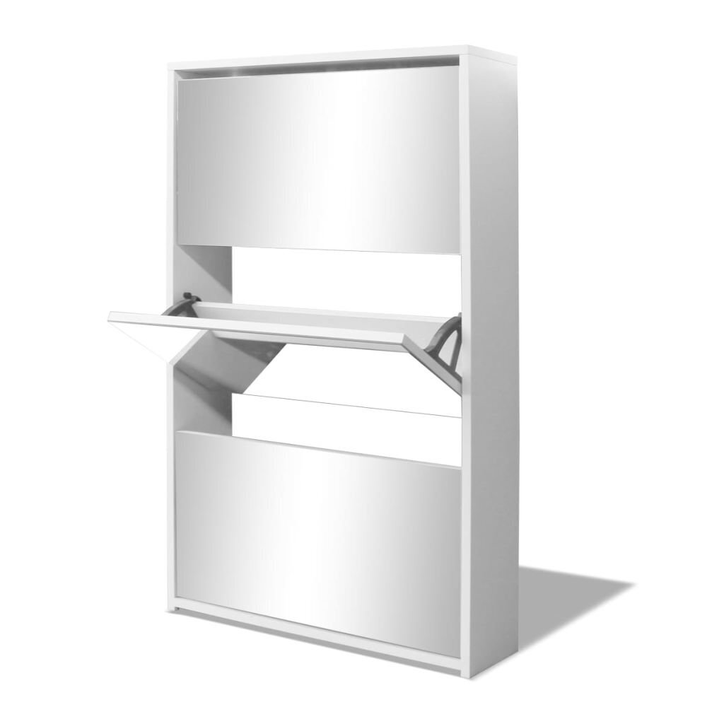 Apavu kaste, 3 līmeņi ar spoguļiem, balts, 63x17x102,5 cm cena un informācija | Apavu skapji, apavu plaukti, priekšnama soliņi | 220.lv