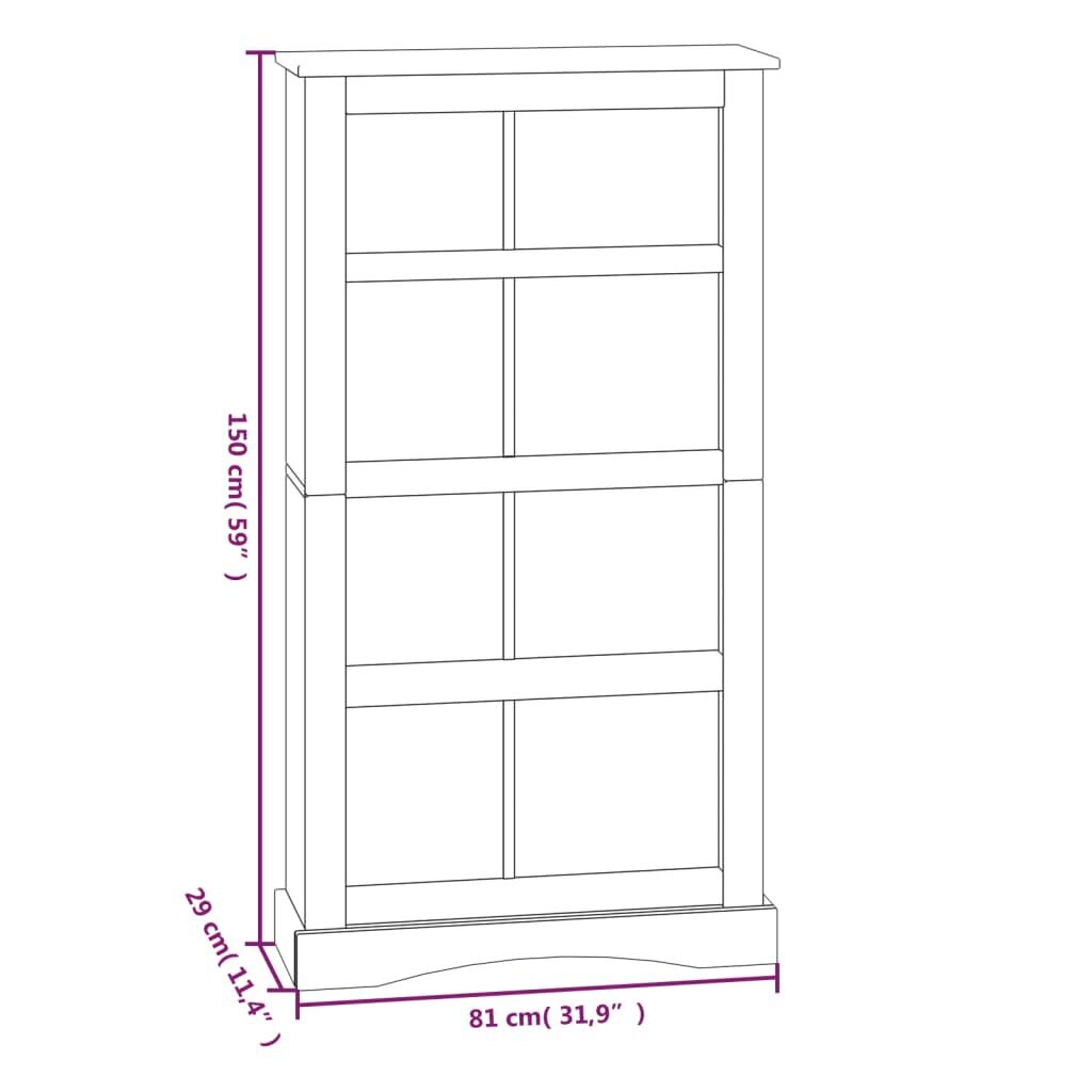 vidaXL grāmatu skapis, 81x29x150 cm, Meksikas "Corona" stila priežkoks cena un informācija | Plaukti | 220.lv