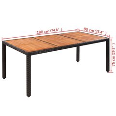 vidaXL dārza galds, 190x90x75 cm, PE pinums un akācijas masīvkoks cena un informācija | Dārza galdi | 220.lv
