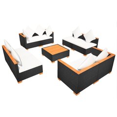 Садовый комплект с подушками из 9 частей, чёрный / синий цена и информация | Комплекты уличной мебели | 220.lv