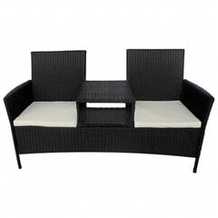 Двухместная скамейка со столиком, полиротанг, черный цена и информация | Комплекты уличной мебели | 220.lv
