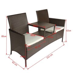 Двухместная скамейка со столиком, полиротанг, коричневый цена и информация | Комплекты уличной мебели | 220.lv