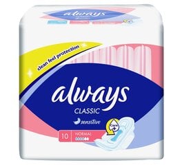 Higiēniskās paketes Always Classic Sensitive Normal, 10 gab. цена и информация | Тампоны, гигиенические прокладки для критических дней, ежедневные прокладки | 220.lv