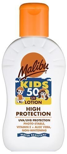 Aizsargājošs losjons bērniem Malibu SPF 50 100 ml cena un informācija | Sauļošanās krēmi | 220.lv