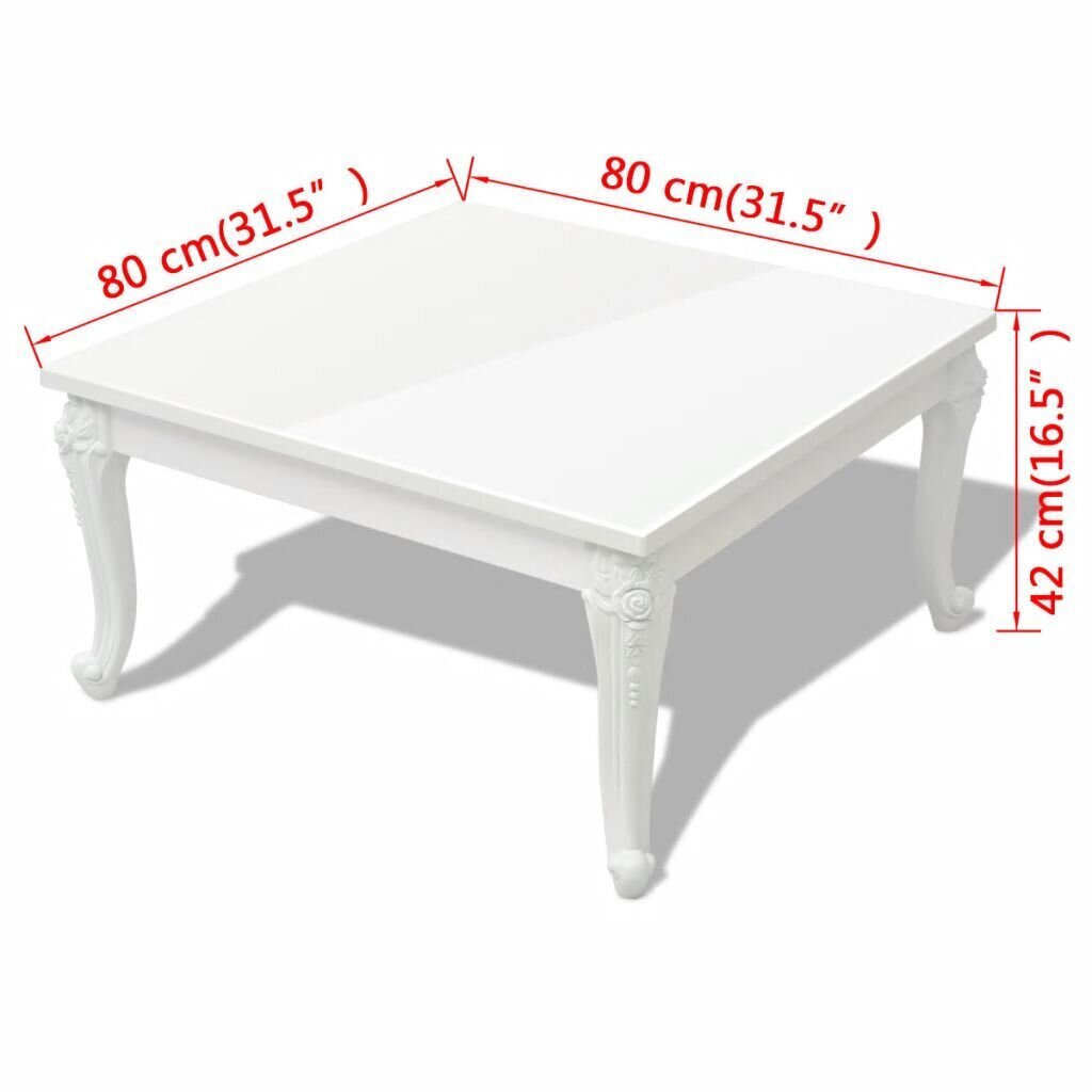 vidaXL spīdīgs kafijas galdiņš, 80x80x42 cm, balts cena un informācija | Žurnālgaldiņi | 220.lv