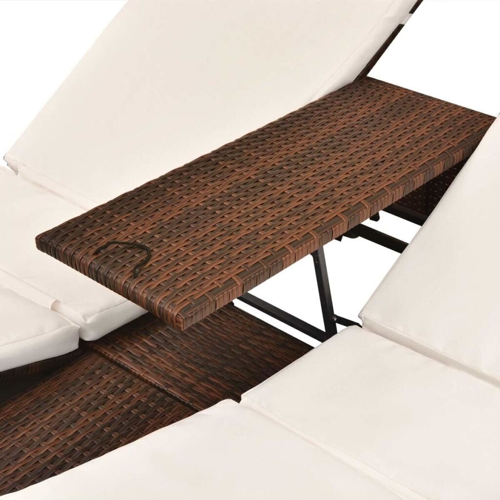 vidaXL divvietīgs sauļošanās zvilnis ar aizkariem, brūns PE pinums cena un informācija | Sauļošanās krēsli | 220.lv